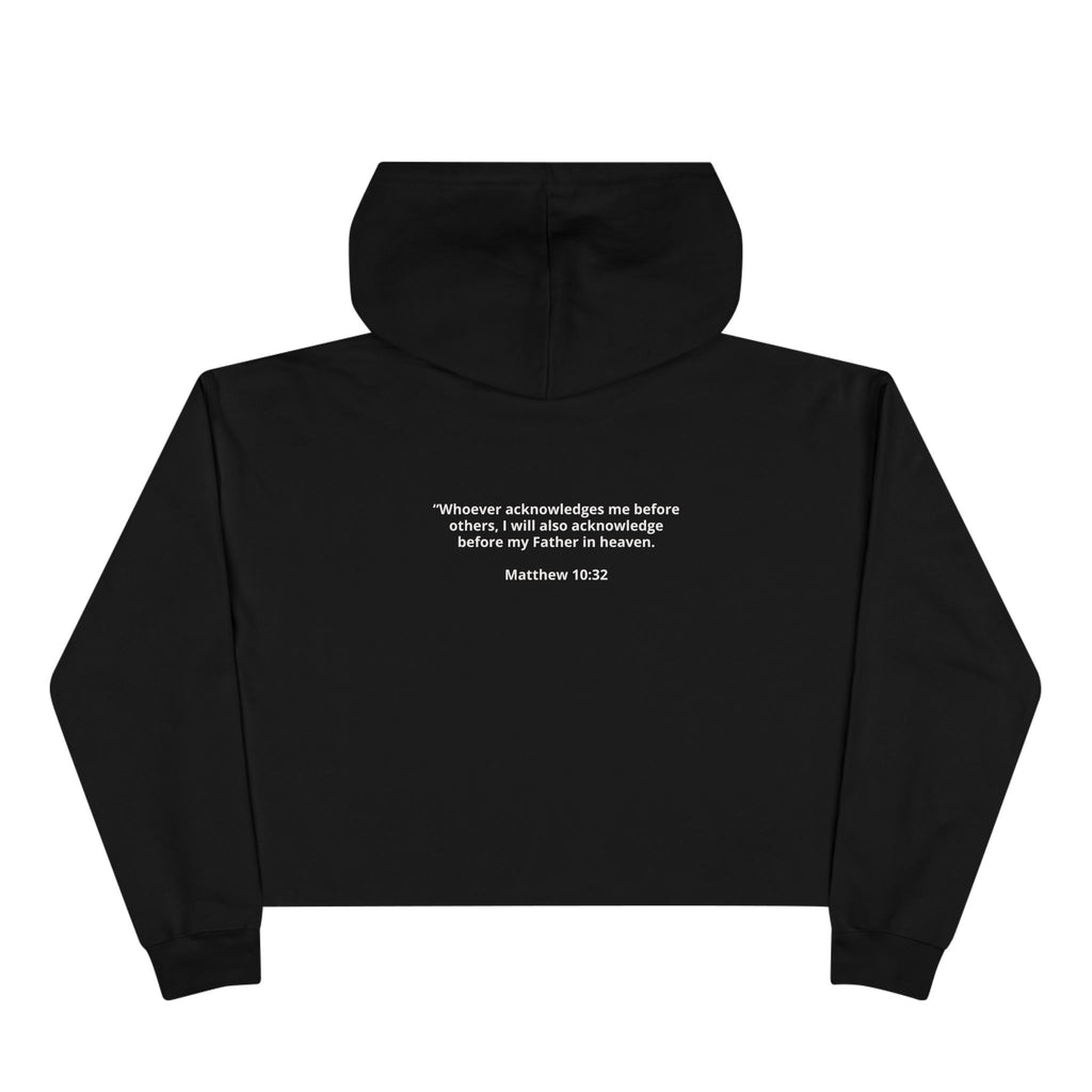 Tested Not Destroyed Crop Hoodie — Christian Faith Cross Scripture Matthew 10:32
